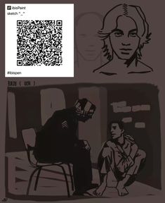 two different images of people sitting in chairs and one has a qr code on it