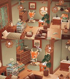 an aerial view of a living room and bedroom in the video game animal crossing,