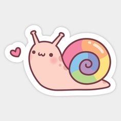 a sticker with a snail on it's back and hearts in the background