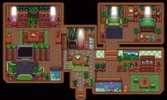 an overhead view of a living room, kitchen and bedroom in the legend of zelda