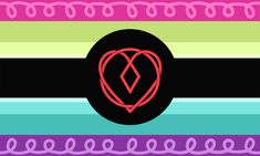 a black circle with pink, green, blue, and purple lines in the background