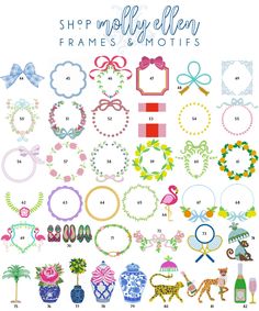 a large poster with many different items in the shape of wreaths and bow ties