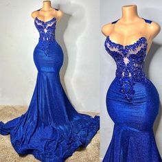 Royal Blue Mermaid Gown with Illusion Bodice and Embellished Appliques Blue Mermaid Gown, Fitted Prom Dresses Long, Fitted Prom Dresses, Prom Dresses Long Pink, Sparkly Prom Dresses, Gala Fashion, Pretty Wedding Dresses, Stunning Prom Dresses, Blue Mermaid