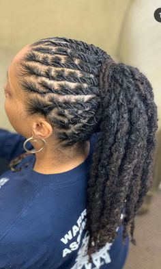 Braid Loc Styles For Women, Lox Styles For Women Long, Two Strand Twist Ponytail Locs, Bra Length Loc Styles, Locs Ponytail Hairstyles For Women, Long Dreadlocks Styles For Women Black, Loc High Ponytail, Dreadlock Designs, Medium Locs Hairstyles For Women