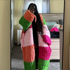 large knitted cardigan. Crochet cardigan. Save for more :) Color Block Crochet Cardigan, Block Crochet Cardigan, Color Block Crochet, Block Crochet, Watermelon Sugar, Earthy Outfits, Crochet Business