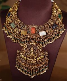 Temple Jewellery Necklace, Antique Necklaces Design, Indian Bridal Jewelry Sets, Bridal Jewellery Design, Temple Jewelry, Gold Jewelry Simple Necklace