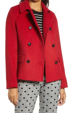 Halogen x Atlantic-Pacific Short Double Breasted Coat Style#: HA446130MI Red Size: Small (If between sizes, order one size down. XXS=00, XS=0-2, S=4-6, M=8-10, L=12-14, XL=16 (14W), XXL=18 (16W)). Let color brighten up the season with this short double-breasted coat from mega-influencer Blair Eadie's latest Halogen collection. Part of a medley of essential pieces to mix and match, this woolly jacket can top off a bold monochrome look or just be a welcome pop in a drab, chilly-weather wardrobe. D Bright Jacket, Boucle Coat, Atlantic Pacific, Cocoon Coat, Maternity Coat, Coat Style, Wool Peacoat, Red Coat, Double Breasted Jacket