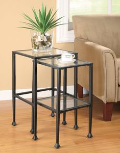 Leilani Black 2pc Glass Top Nesting Tables - Ornate Home Metal Nesting Tables, Transitional Family Room, Black Accent Table, Glass Nesting Tables, Nesting End Tables, Nesting Table, Contemporary Table, Coaster Furniture, Large Table