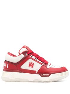 alabaster red/white calf leather mesh panelling colour-block panelled design round toe perforated toebox appliqué logo logo-print tongue branded heel counter padded ankle branded insole terry lining chunky rubber sole front lace-up fastening This piece comes complete with a protective dust bag. Sporty Red High-top Sneakers With Perforations, High-top Mesh Sneakers With Logo Print, Red High-top Sneakers With Perforations For Streetwear, Sporty Red Sneakers With Perforations, Sporty Red Basketball Shoes With Perforations, Red Leather High-top Sneakers With Perforated Toe, Red Leather High-top Sneakers With Perforations, Red High-top Sneakers With Perforated Toe Box, Sporty Red Sneakers With Logo Print