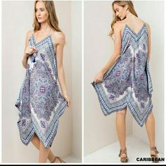 Beautiful Handkerchief Dress, Blue. This Dress Is Amazing With A Handkerchief Hemline And Features Adjustable Spaghetti Straps. Beautiful Shades Of Blue And Pink And A Paisley Pattern. This Is The Dress Of The Summer. Sizing Is S/M And M/L. Handkerchief Dress Pattern, Fashion Theory, M And M, Dresses Beautiful, Handkerchief Dress, Hanky Hem, Blue And Pink, Hem Dress, Paisley Pattern