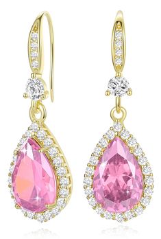 PRICES MAY VARY. earrings size：1.57"*0.41"| plating: platinum Plated | yellow gold Plated | rose gold Plated High Quality Material:This Women's Jewellery is made of high-quality copper and Gold Plated ,Main stone is Pink cubic zirconia ,Side stone is White cubic zirconia. High Polished. Nickel-free, Hypoallergenic and Shiny Forever. Will not change the color, health and environmental protection. Unique pear-shaped earring Set : these dangling tear drop earrings are fashion and elegant. The body Wedding Costume, Diamond Dangle Earrings, Teardrop Dangle Earrings, Buying Diamonds, Pretty Earrings, Tear Drop, Environmental Protection, Real Diamonds, Hook Earrings