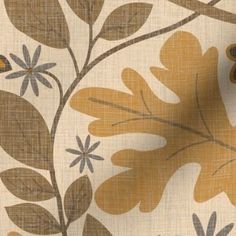 a close up view of a wallpaper with leaves and flowers on the fabric background