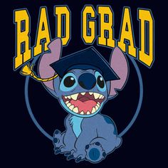 a cartoon character wearing a mortar cap with the words rad grad on it