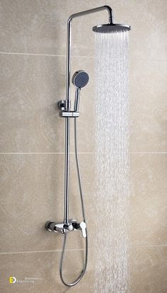 a shower head with water flowing from it