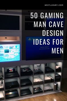 there are many video game machines in this room with the words 50 gaming man cave design ideas for men