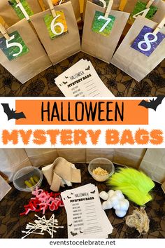 halloween mystery bags are on display with the numbers in them and other items to make it look like they have been made out of paper