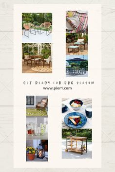 an advertisement for a patio furniture store with pictures of chairs, tables and other items