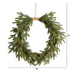 a christmas wreath with lights hanging from it