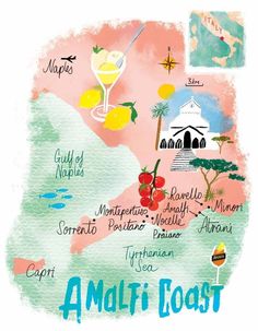 an illustrated map of the amalfi coast