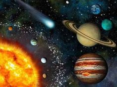 the solar system with all its planets and their satellites in it's outer space