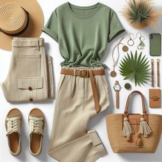 Boho Workwear, Capsule Wardrobe Casual, Look Casual Chic, Capsule Wardrobe Outfits, Over 60 Fashion, How To Wear A Scarf, Stylish Work Attire, Wardrobe Outfits, Green T Shirt