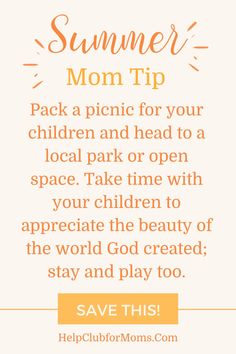 a mother's day card with the text, summer mom tip pack for your children and