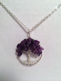 Sterling Silver Amethyst Tree Of Life Necklace por Just4FunDesign Diy Necklaces Tutorial, Wire Pendants, Life Jewelry, Stone Accessories, Craft Beads, Silver Linings, Precious Gemstones Jewelry