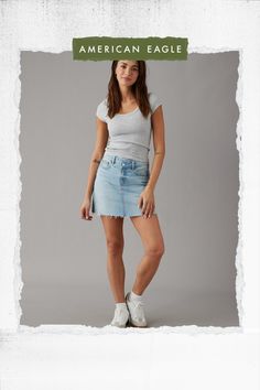 Light wash stretch denim with no shortage of comfort/Zip fly/Two open back pockets/Crossover waist/Raw hem Fitted Cutoff Denim Skirt In Denim Blue, Casual High Rise Stretch Denim Skirt, Stretch Medium Wash Cutoff Mini Skirt, Stretch Cutoff Medium Wash Mini Skirt, Stretch Cutoff Mini Skirt In Medium Wash, Casual Mid-rise Stretch Denim Skirt, Casual Stretch Denim Skirt Mid-rise, Casual Fitted Mid-rise Denim Skirt, Fitted Cutoff Medium Wash Denim Skirt