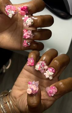 Junk Short Nails, Junk Acrylic Nails, Junk Duck Nails, 2000s Nails, Retro Nails, Duck Nails, Happy Nails