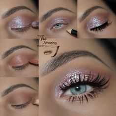 Pink Eyeshadow Looks For Blue Eyes, Pink Eyeshadow Looks Blue Eyes, Best Shimmer Eyeshadow, Blue Glitter Eyeshadow Looks, Eyeshadow Looks For Blue Eyes, Glitter Eyeshadow Looks, Glitter Makeup Tutorial, Eyeshadow Shimmer, Eyeshadow Pink