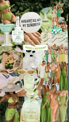 a collage of women in bathing suits and green bikinis, with the caption marbatta's with my sendita