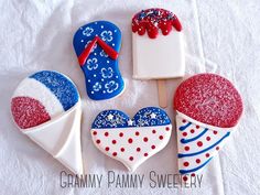 patriotic decorated cookies on a white table cloth