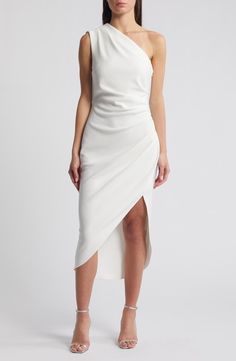 Elliatt Xara One-Shoulder Asymmetric Crepe Cocktail Dress | Nordstrom White Summer Dresses, Satin Ruffle Dress, Cocktail Dress Nordstrom, Summer Special, White Dress Summer, Made Clothing, Comfortable Dress, Toddler Girl Outfits, White Summer