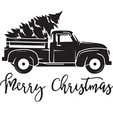 a black and white truck with a christmas tree on the back