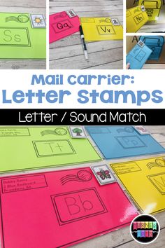 mail carrier letter stamps and sound match for kids to practice their letters in the alphabet