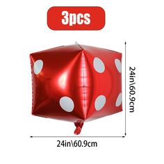 a red balloon with white polka dots on it and the number 3 in front of it