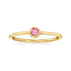 Ross-Simons - .10 Carat Pink Topaz Ring in 14kt Yellow Gold. Size 6. RS Pure. Modern designs that complete your outfit and complement your personality. Incorporate a dash of color into your stack with this dainty ring. Stationed on a simple 14kt yellow gold band, a .10 carat pink topaz proves that pink is an everyday hue. 1/8" wide. Pink topaz ring. Pink Topaz Ring, Pink Topaz, Dainty Ring, Topaz Ring, Gold Band, Gold Bands, Topaz, Jewelry Watches, Jewelry Rings