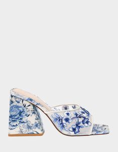 ROO BLUE FLORAL - SHOES - Betsey Johnson Funky Heels, Blue By Betsey Johnson, Unique Heels, Dr Shoes, Floral Heels, Blue Heels, Beaded Applique, Applique Dress, Wedding Heels