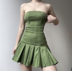 Ruffle Layered Dress, Ruffle Long Dress, Green Summer Dresses, Casual Dating, Dress Y2k, Mini Dresses Online, Pleated Mini Dress, Dress Stores Online, Strapless Mini Dress