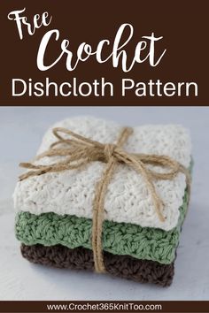 three crochet dishcloths with the text, free crochet dishcloth pattern