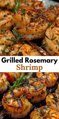 grilled rosemary shrimp on the grill with text overlay