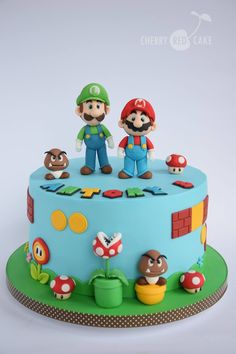 there is a cake with mario and luigi on it