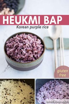 there are different types of purple rice in the bowl