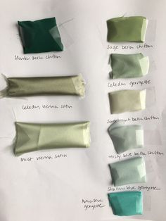 the different shades of green are shown on paper