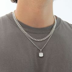 A timeless, durable, and water-safe stainless steel necklace set that won't tarnish, even with exposure to water - a must-have for any man's collection! 💎Free shipping on all orders💎Waterproof and non-tarnish💎Packaging that is ready to offer as a gift💎Customizable chain lengths A versatile and classic necklace set for men Unlock endless style options with this one-of-a-kind pendant necklace and curb chain necklace set! With this set, you'll get two necklaces with the potential to create mult Chain Length, Necklaces Streetwear, Men Necklace Outfit, Silver Chain For Boys, Silver Pendants For Men, Men’s Necklaces, Silver Necklace For Men, Necklace Men, Male Jewelry