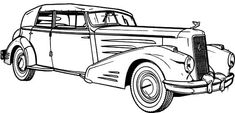 an old fashioned car is shown in black and white