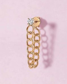 Single Diamond Cuban Link Drop Earring - Sparkle Society Cuban Link Chain, Cuban Link, Drop Earring, Diamond Studs, Gemstone Colors, Link Chain, White Diamond, Solid Gold, The First