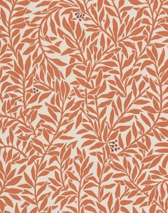 an orange and white wallpaper with leaves