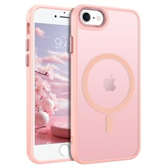 an iphone case with pink flowers on the front and back cover, in light pink