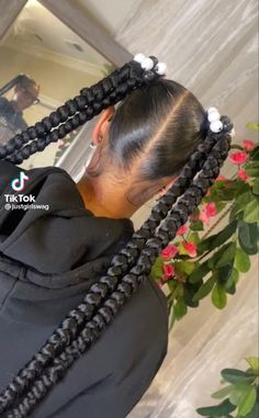 2 Ponytails 4 Braids, 2 Braid Ponytail Hairstyles, Two Braided Pigtails Black Women, 2 Pigtails Hairstyles, Two Ponytails Braids, Pigtail Braids Black Women, Large Braids For Black Hair, Braided Pigtails Black Women, 2 Ponytails Braided